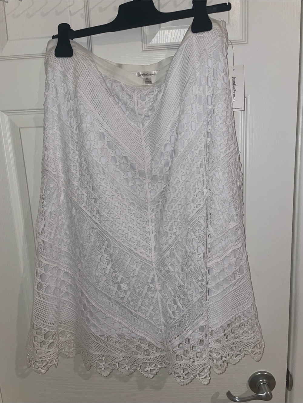 JohnPaulRichard White Crochet A-Line Skirt